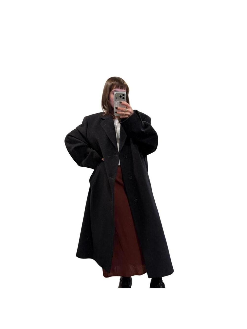 Vintage Cashmere Blend Oversized Dark Grey Overcoat